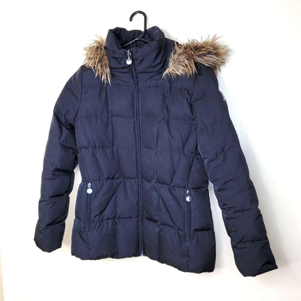 CALVIN KLEIN Black Down Puffer Jacket Coat Size Medium Hooded